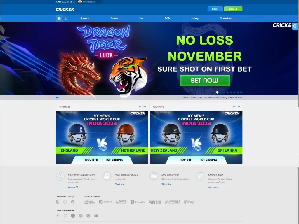 Crickex website screenshot 2